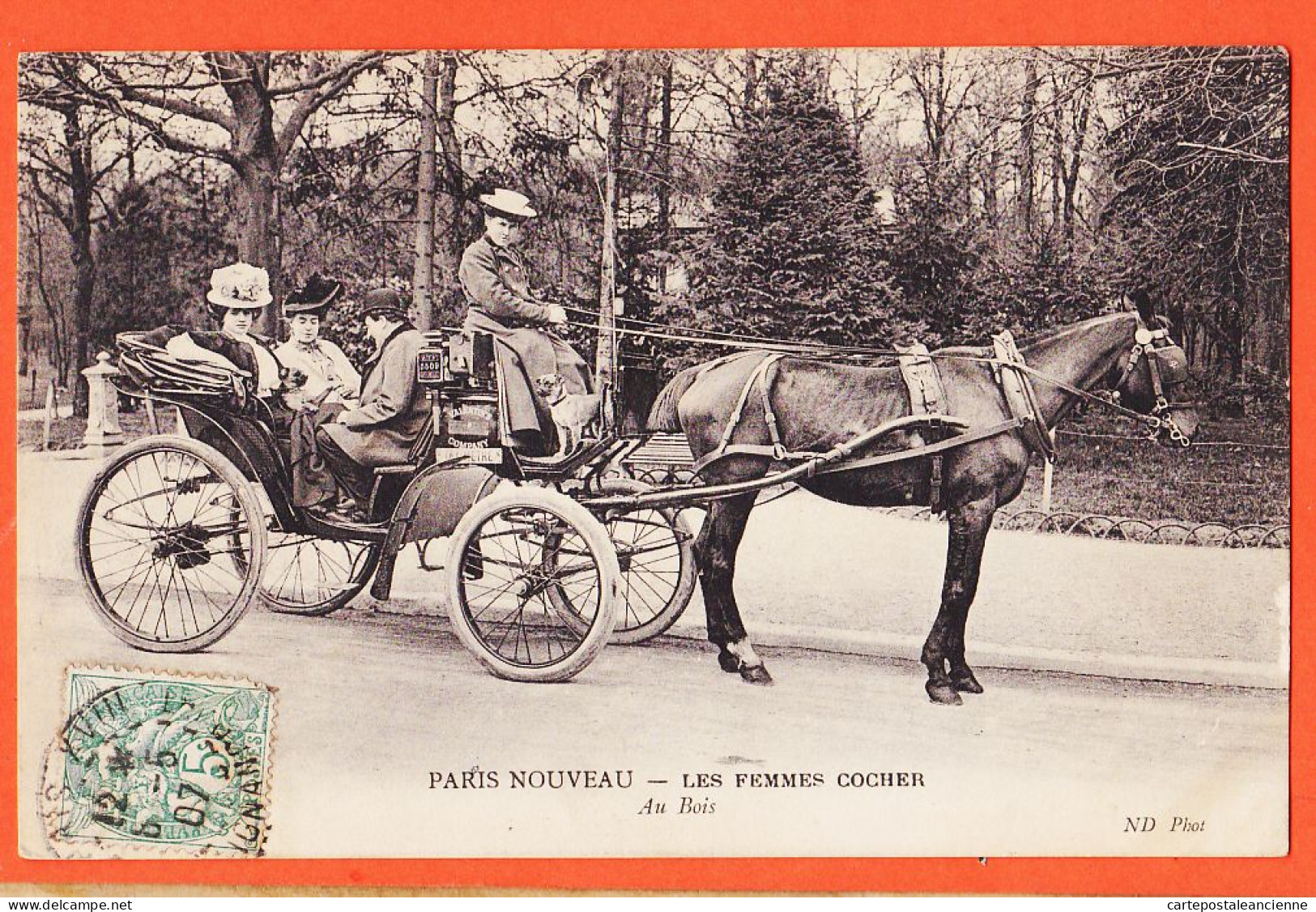 23067 / PARIS NOUVEAU Mme MOSER Femmes COCHER Au Bois Taximetre Cheval 1907 LEGROS à DROUIN C LAUZE Colombières - Transport Urbain En Surface