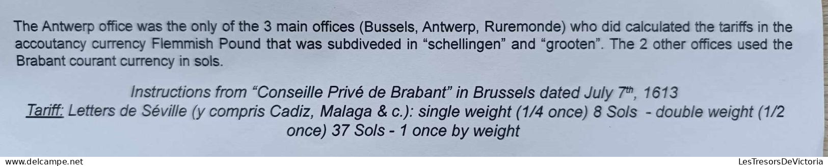 Single Weight Letter Mailed On June 9th From Cadiz - 1678 - Postage Of "S1:4"= 16 Groten Or Deniers Or 8 Stuiver - …-1845 Prephilately