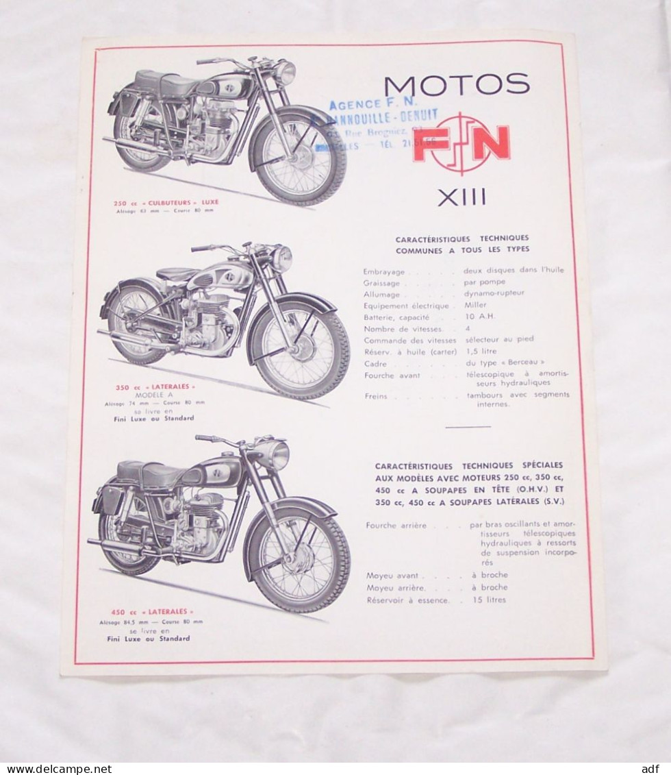 ANCIENNE PUB MOTO MOTOS MOTOCYCLETTES FN 250 Cc LUXE, 350, 450 LATERALES, FABRIQUE NATIONALE D'ARMES, HERSTAL LEZ LIEGE - Motor Bikes