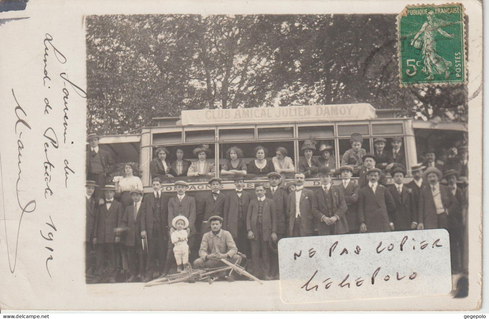 Compagnie Générale Des Omnibus - Une Sortie Du Lundi De Pentecôte Du Club Amical Julien Damoy 27/05/1912 ( Carte Photo ) - Openbaar Vervoer