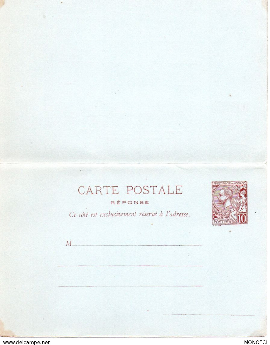 MONACO - MONTE CARLO - Entier Postal -- Carte-Postale - 10 C. Brun Sur Bleu Avec Réponse Payée (1893) Prince Albert 1er - Postwaardestukken