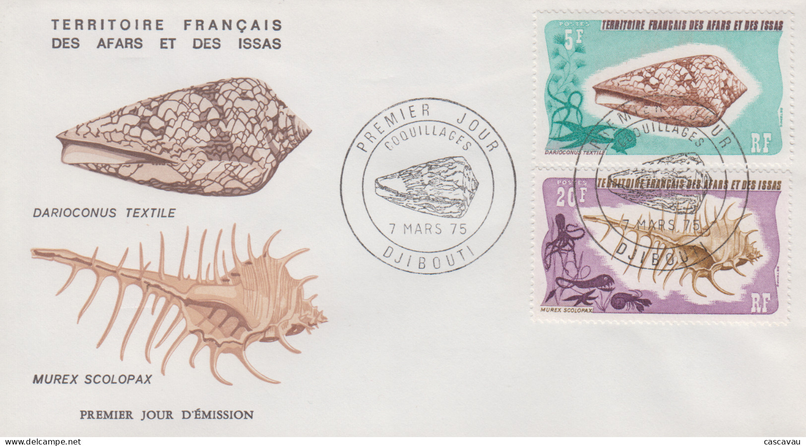 Enveloppe  FDC  1er  Jour   Territoire   Des   AFARS   Et   ISSAS    Coquillages   1975 - Other & Unclassified