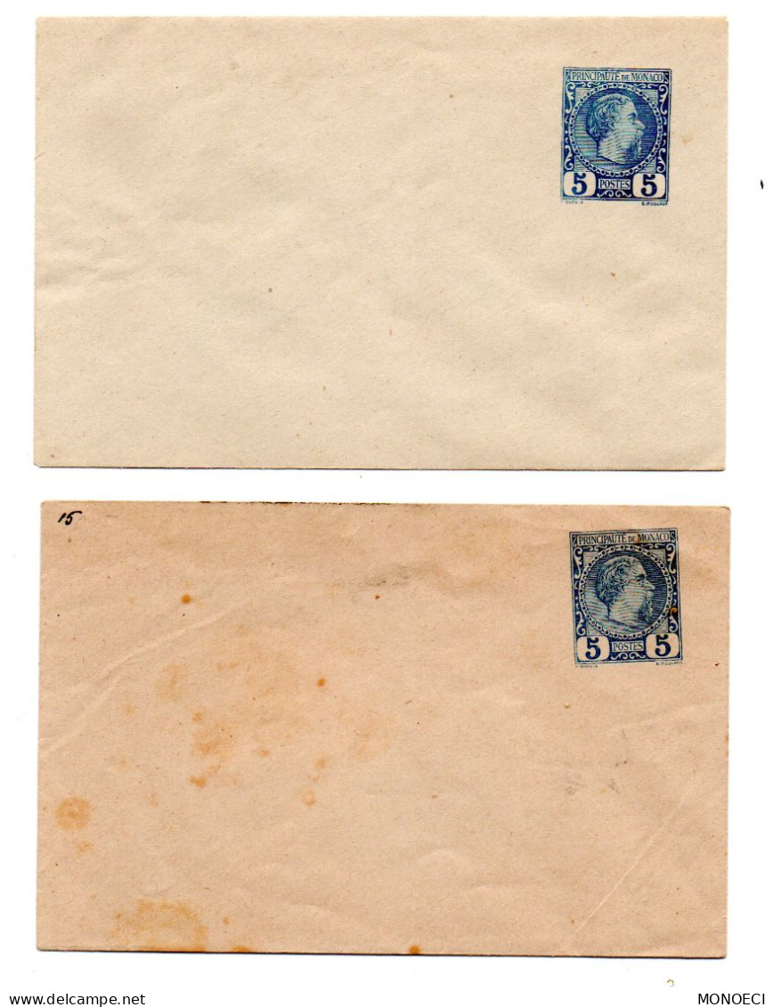 MONACO -- MONTE CARLO -- Entier Postal -- 2 Enveloppes - 5 C. Bleu Sur Bulle  (1886) (116x76) Prince Charles III - Interi Postali