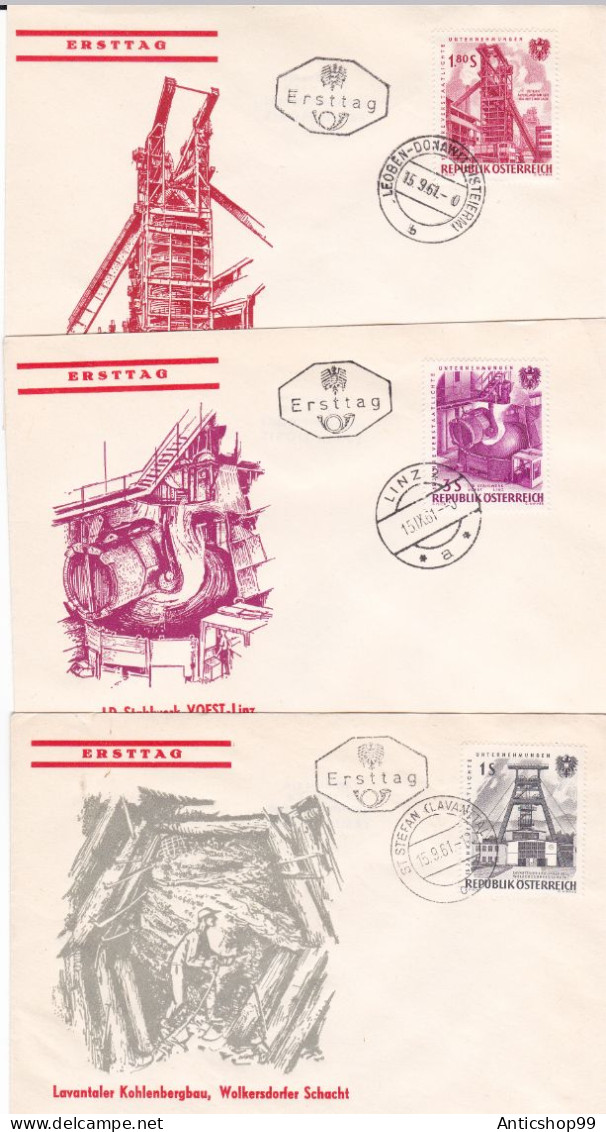 INDUSTRIES , REFINERY,  X5  COVERS FDC  1961  AUSTRIA - Factories & Industries