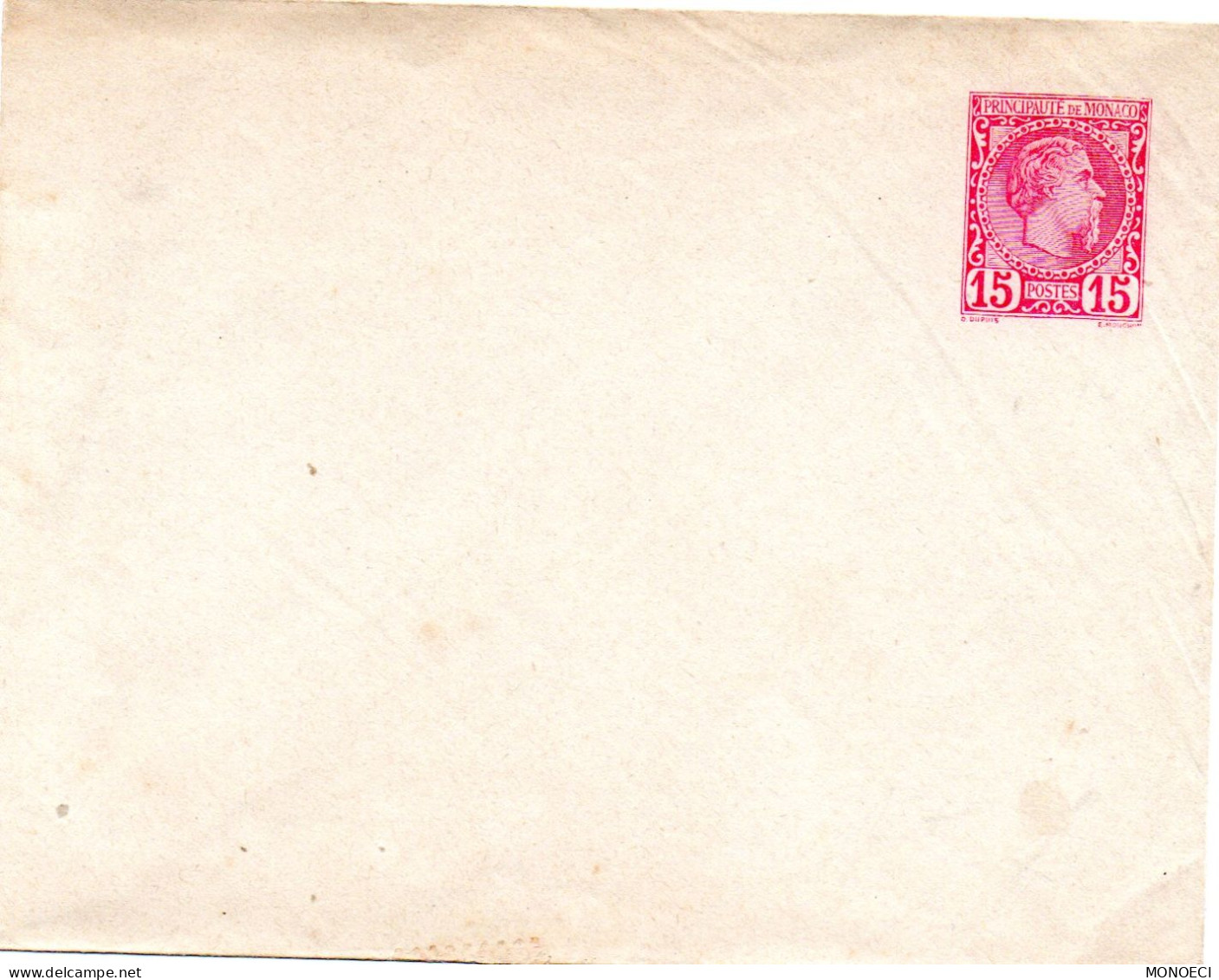 MONACO -- MONTE CARLO -- Entier Postal --  Enveloppe -- 15 C. Carmin Sur Blanc (1886) (123x96)Prince Charles III - Interi Postali