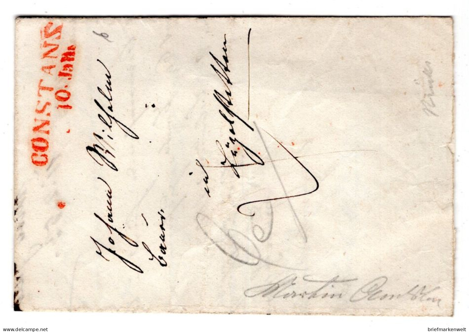 Baden 1853 CONSTANZ Rot Als Dekor. Ortsbrief Mit Inhalt (T9757 - Autres & Non Classés