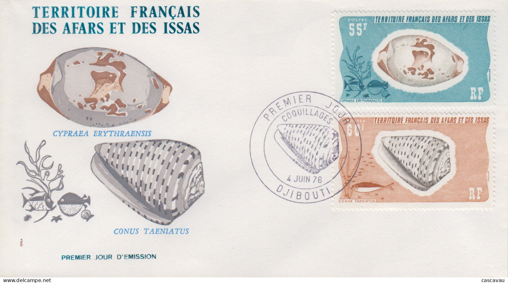 Enveloppe  FDC  1er  Jour   Territoire   Des   AFARS   Et   ISSAS    Coquillages   1976 - Coquillages