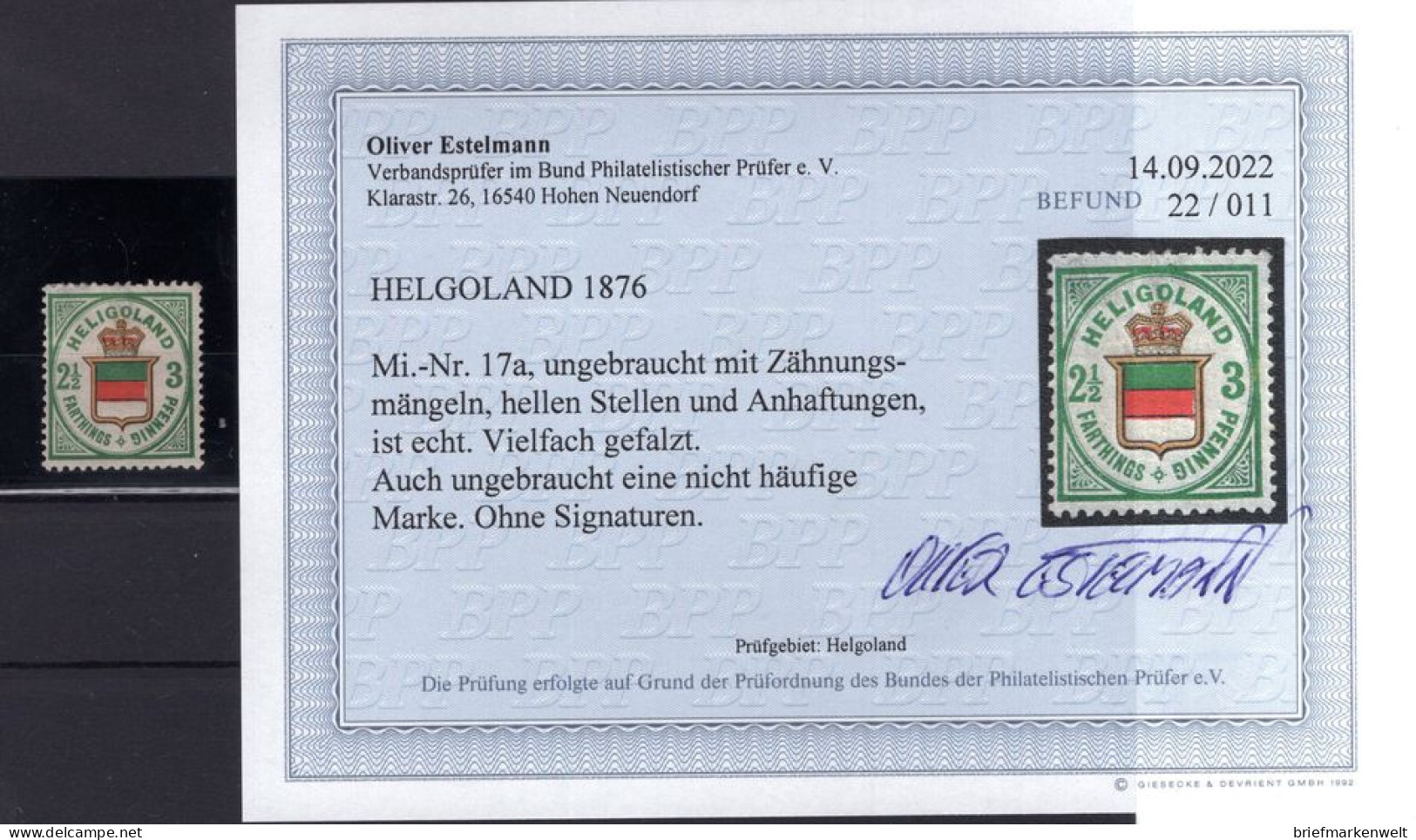 Helgoland 17a Farbfrisch * MH BPP Befund 400EUR (L0332 - Héligoland