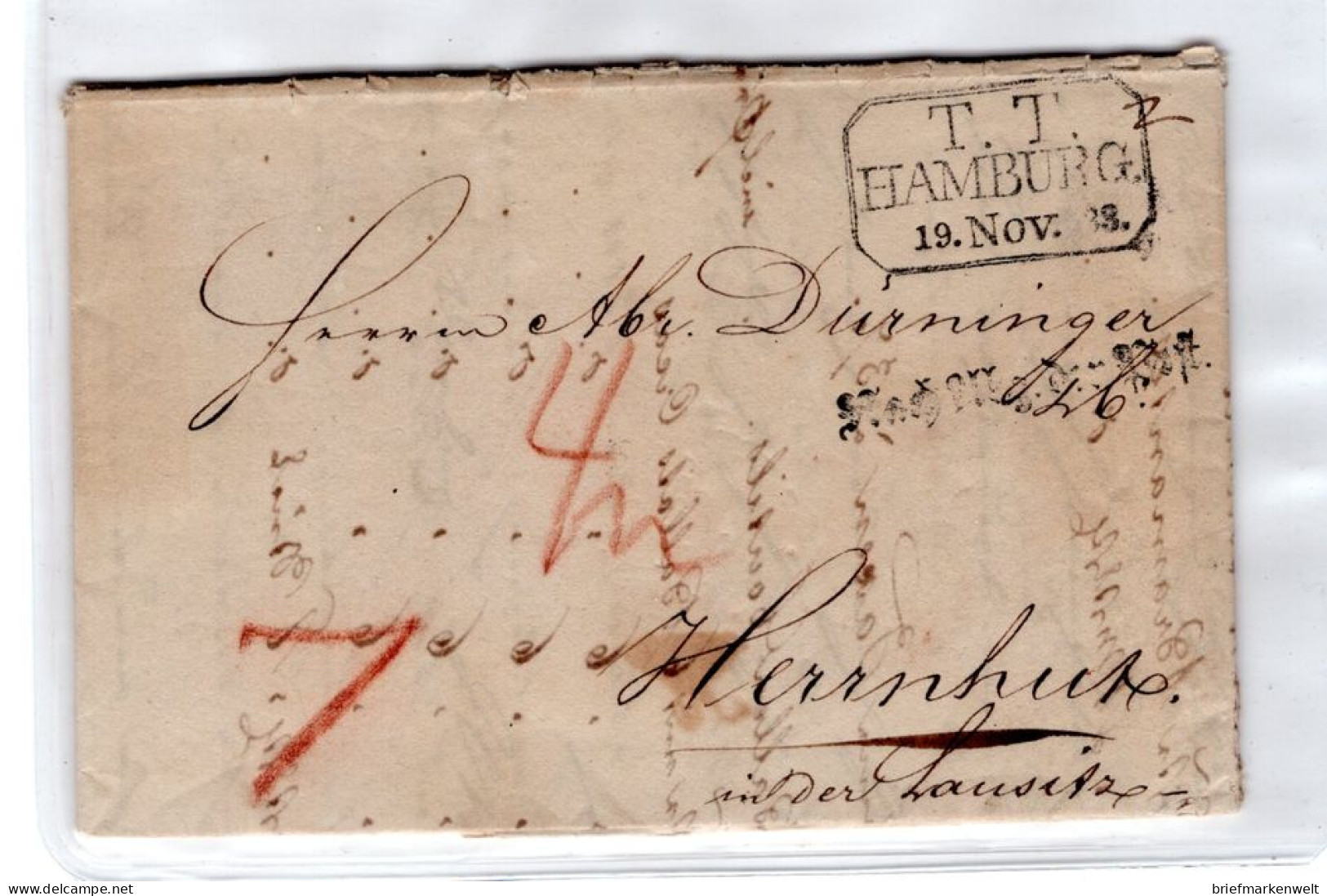 Hamburg 1833 Hamb.Taxisstempel Und NACH ABGANG Der POST Nach HERRNHUTE (17726 - Hamburg (Amburgo)