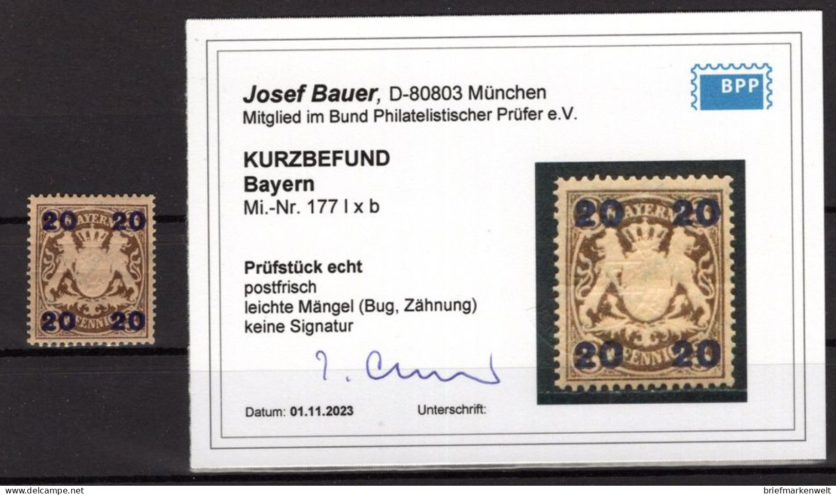 Bayern 177xb SELTENE MARKE übl. Bügig ** MNH POSTFRISCH BPP 300EUR (T8089 - Andere & Zonder Classificatie