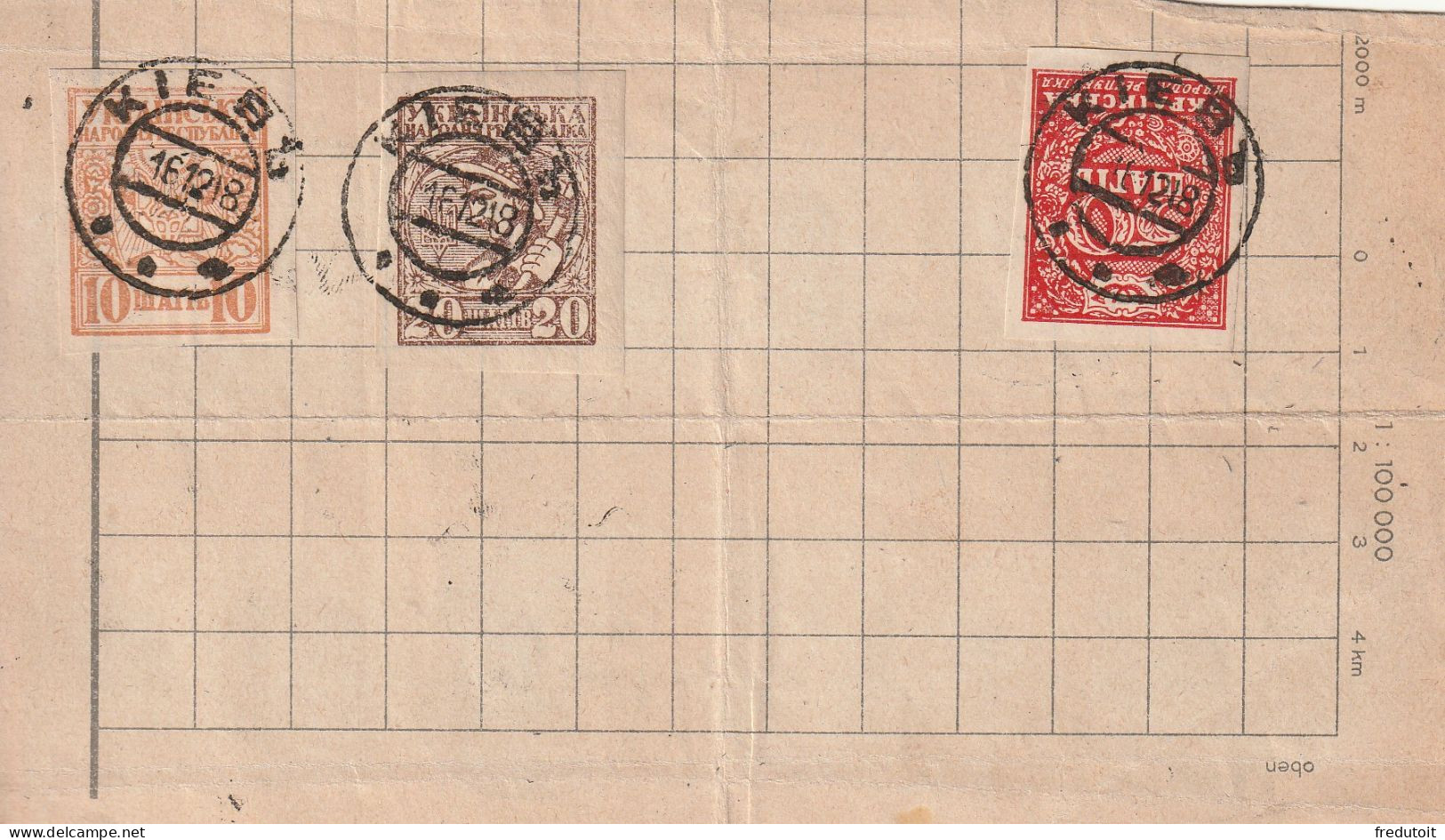 UKRAINE - LOT Sur Feuille Timbres De Russie Avec Trident (1919) - Ukraine