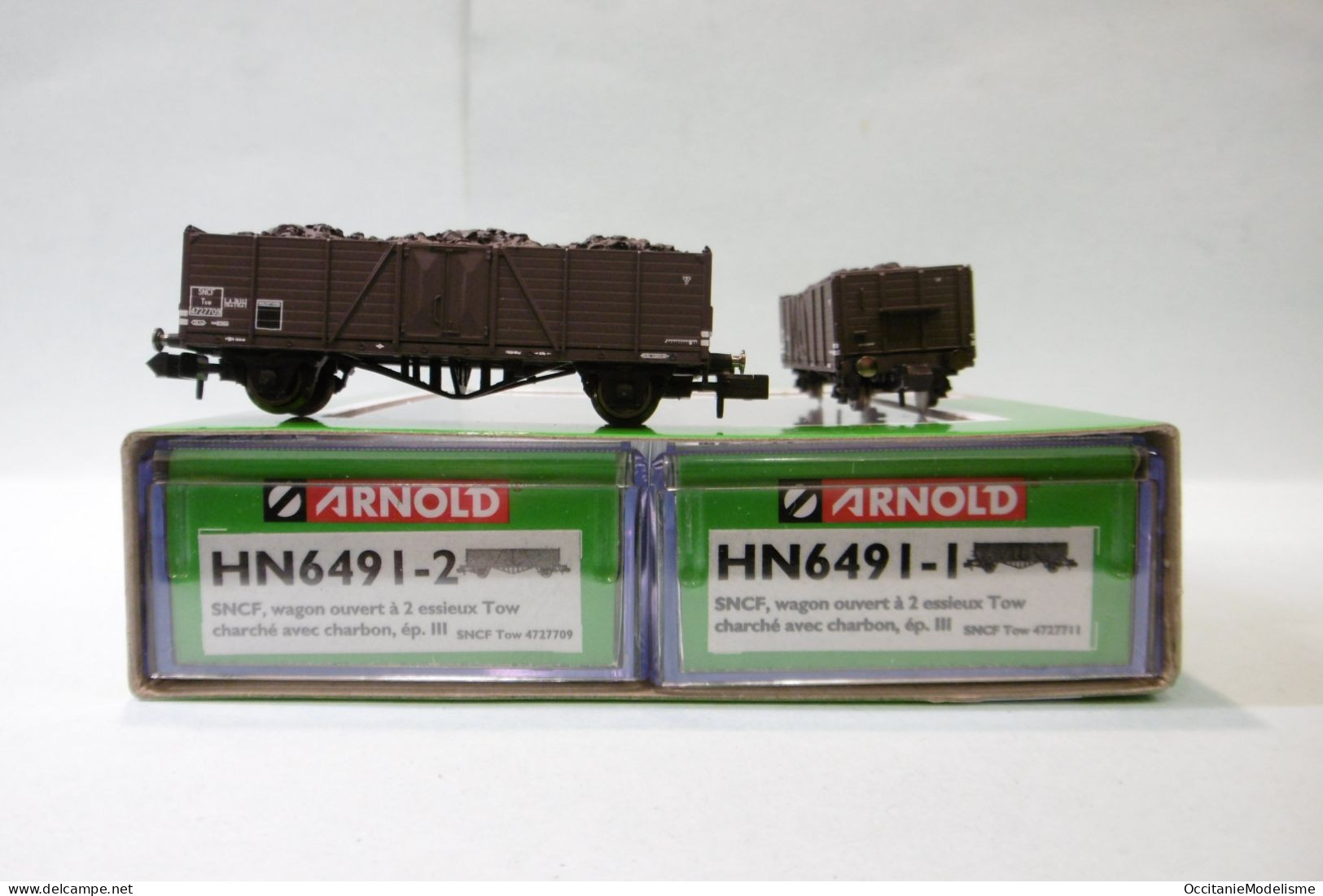 Arnold - 2 WAGONS TOMBEREAUX Tow Charbon SNCF ép. III Réf. HN6491 Neuf NBO N 1/160 - Vagoni Merci