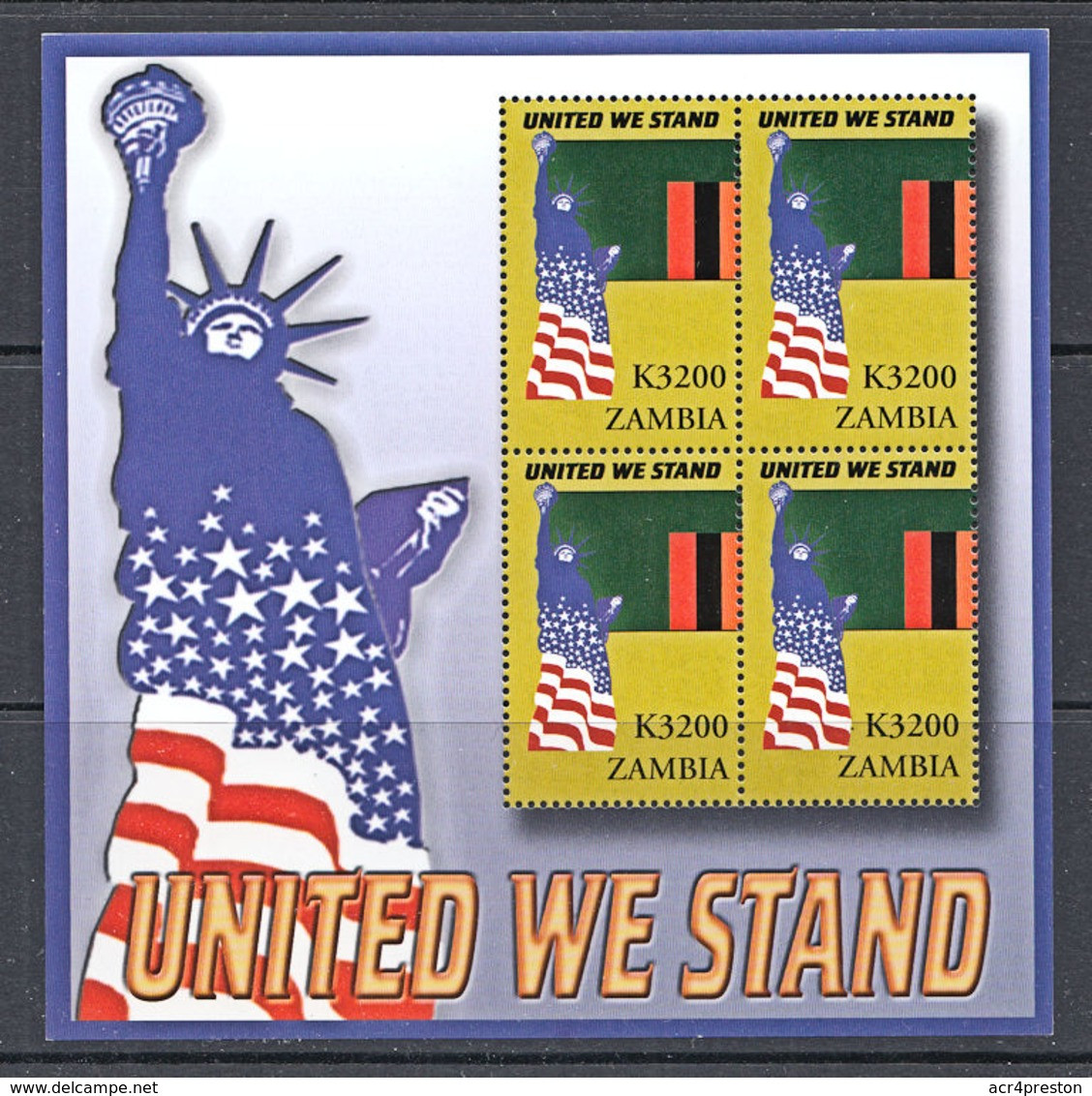 Zm0866 ZAMBIA 2002, SG MS0866a 'United We Stand' World Trade  Centre Bombing, MNH - Zambie (1965-...)