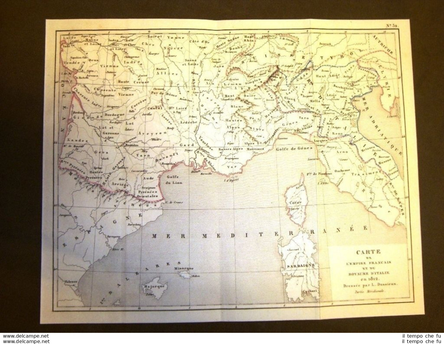 Carta Geografica Mappa Impero Di Francia Regno D'Italia 1812 Sud Incisione 1850 - Carte Geographique