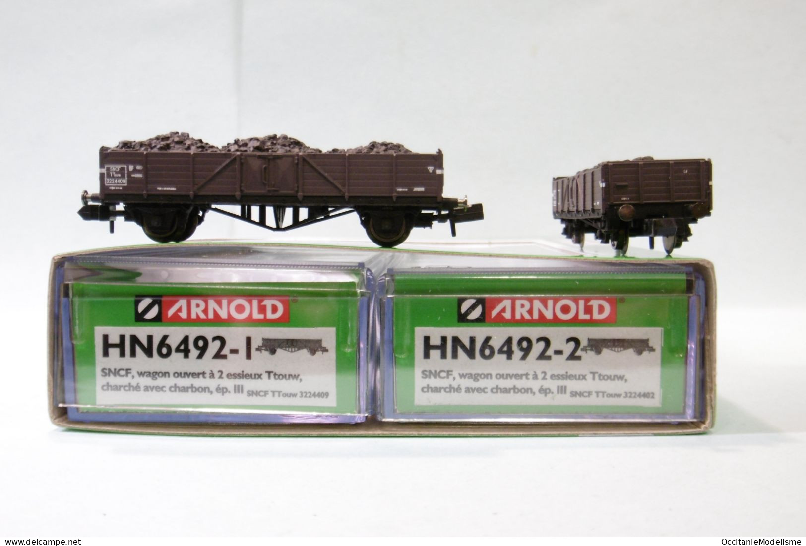 Arnold - 2 WAGONS TOMBEREAUX TTouw Charbon SNCF ép. III Réf. HN6492 Neuf NBO N 1/160 - Wagons Marchandises