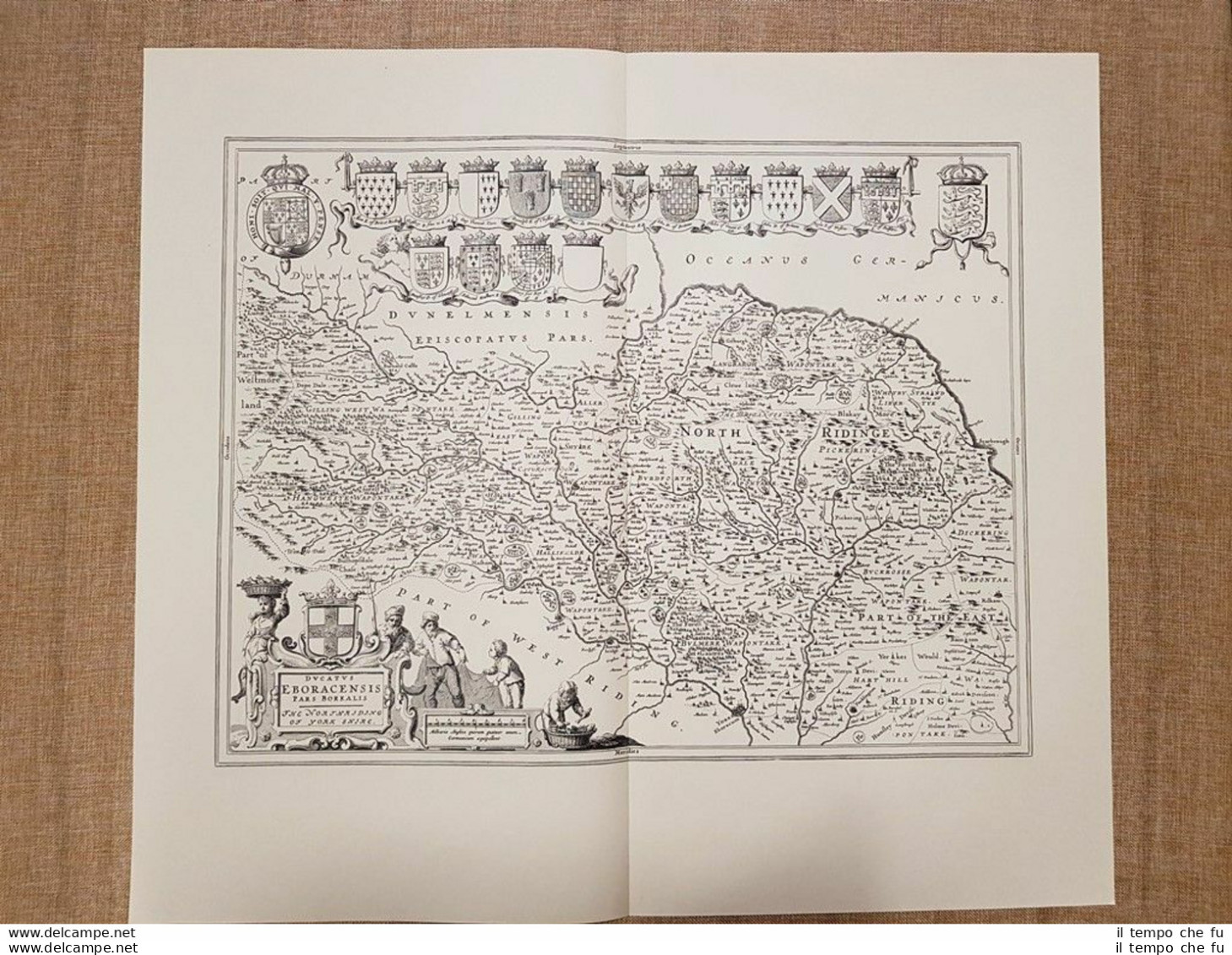 Carta Geografica Eboracensis North-Riding Of York Shire UK 1662 Blaeu Ristampa - Carte Geographique