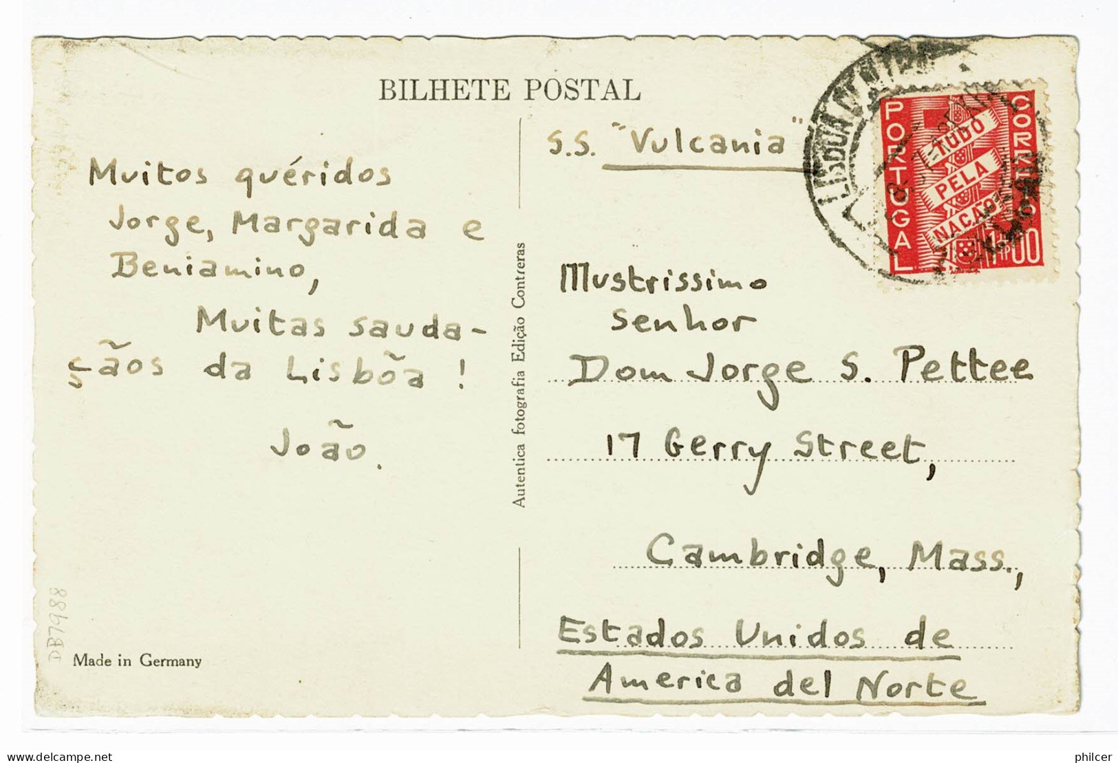 Portugal, 1937, # 572, Para Cambridge USA - Lettres & Documents