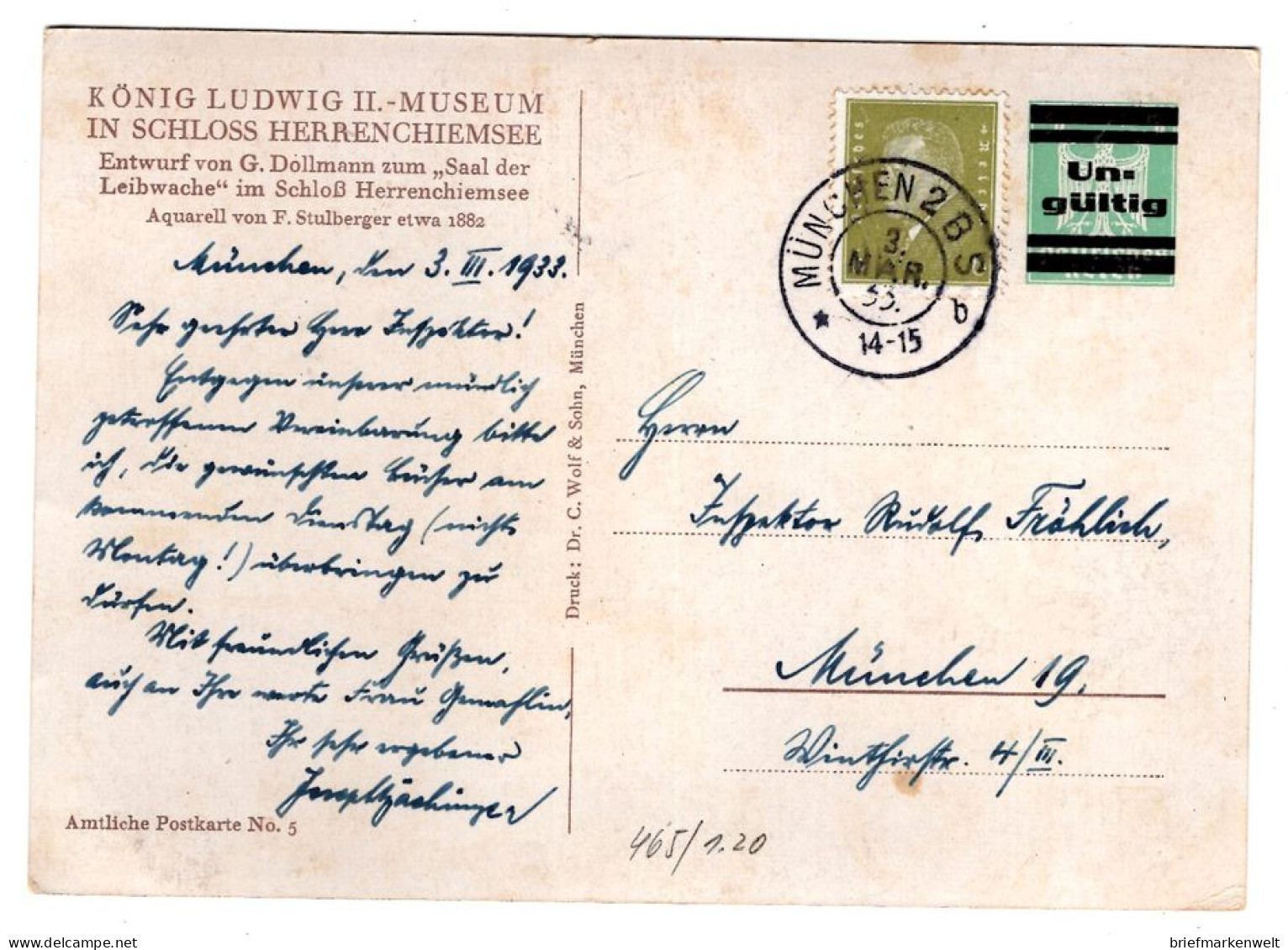 DR-Weimar 1933 Selt. PRIVAT-GA König Ludwig Als Aufbrauch (L1215 - Altri & Non Classificati