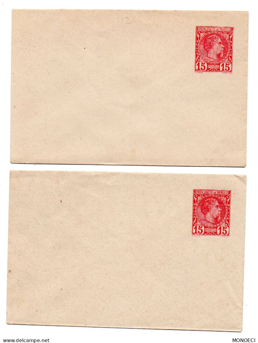 MONACO -- MONTE CARLO -- Entier Postal --  2 Enveloppes -- 15 C. Carmin Sur Blanc (1886) ( 116x76 ) Prince Charles III - Postal Stationery
