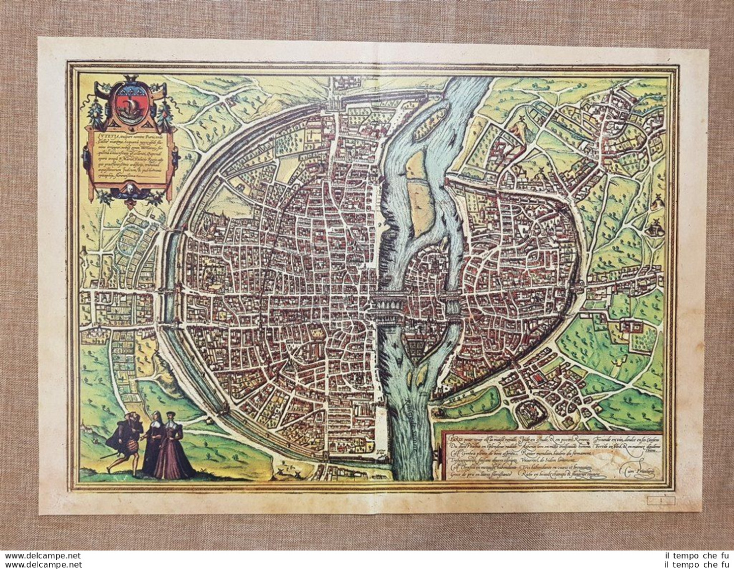 Veduta Città Parigi O Lutetia Paris Francia Anno 1572 Braun E Hogenberg Ristampa - Carte Geographique
