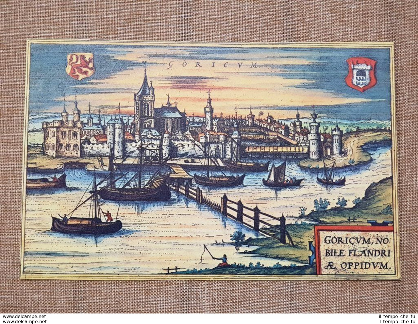 Veduta Della Città  Gorinchem Paesi Bassi Anno 1572 Braun E Hogenberg Ristampa - Carte Geographique