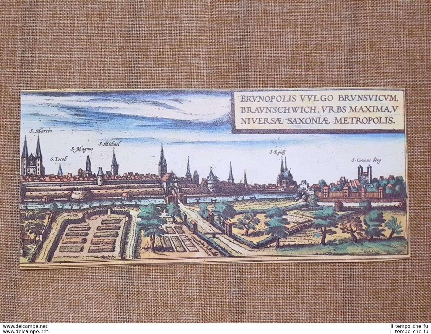 Veduta Città  Braunschweig O Brunopolis Germania 1572 Braun E Hogenberg Ristampa - Carte Geographique