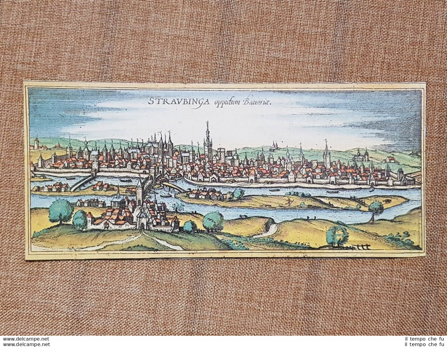 Veduta Della Città Straubing Baviera Germania Anno 1572 Braun Hogenberg Ristampa - Carte Geographique