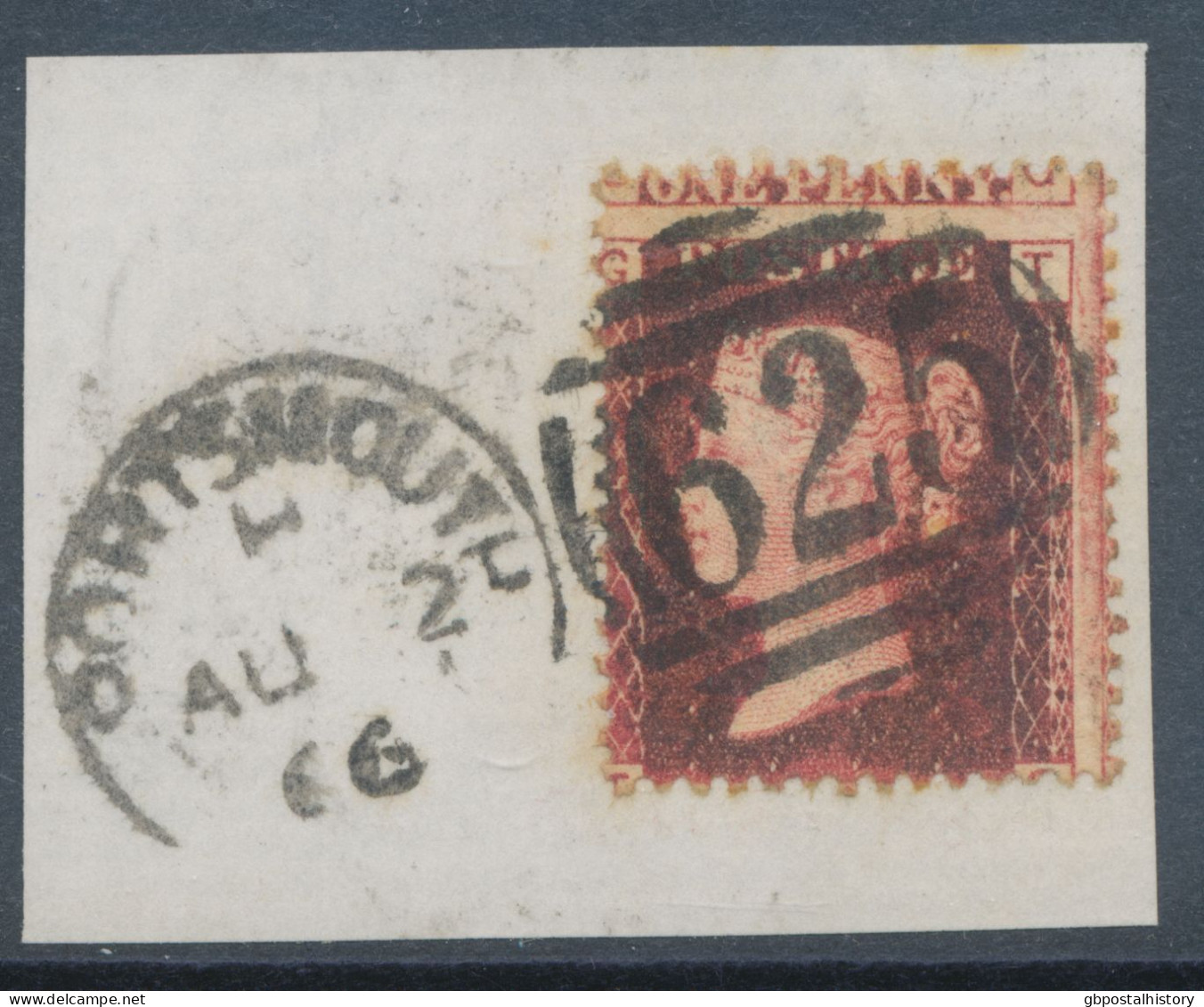 GB QV LE 1d Pl.95 (TG) On Piece Superb Used With Duplex Postmark „PORTSMOUTH / 625“, Hampshire (3CD) W Very Rare VARIETY - Usati