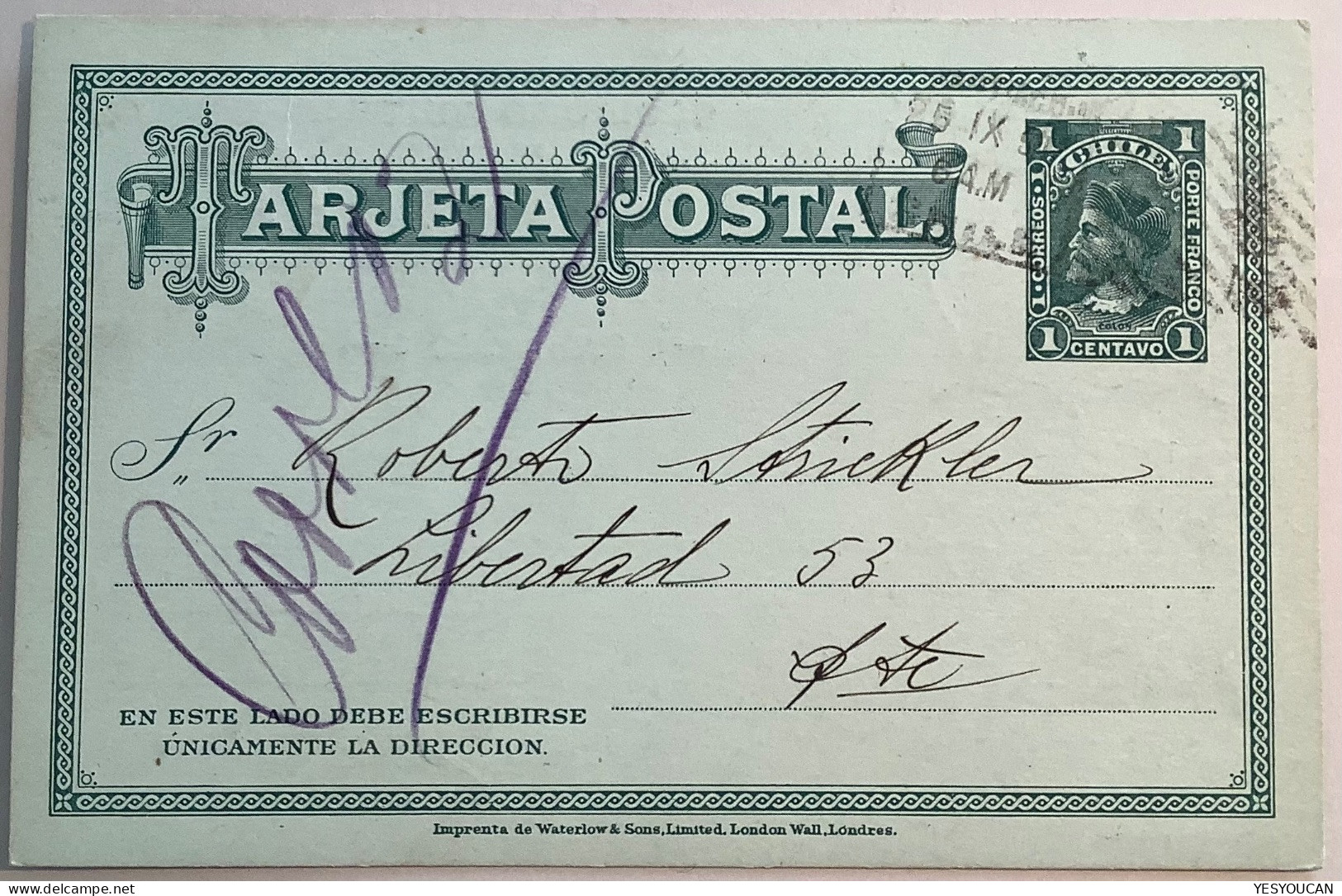 ADVERT: SOCIEDAD SUIZA Chile ~1900 SANTIAGO 1c Postal Stationery Card (entier Postal Schweizer Heimat Verein Schweiz - Chile