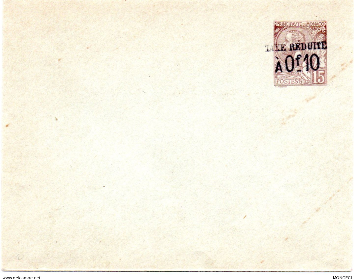 MONACO -- MONTE CARLO -- Entier Postal -- Enveloppe -- 15 C. Brun Sur Vert Surchargé (1906) ( 123x96 ) Prince Albert 1er - Postal Stationery