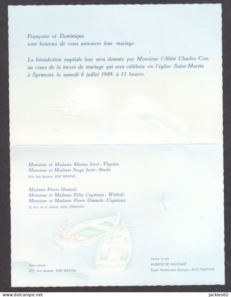 129955CL/ Mariage, Françoise Et Dominique, Seraing, 1989 - Huwelijksaankondigingen