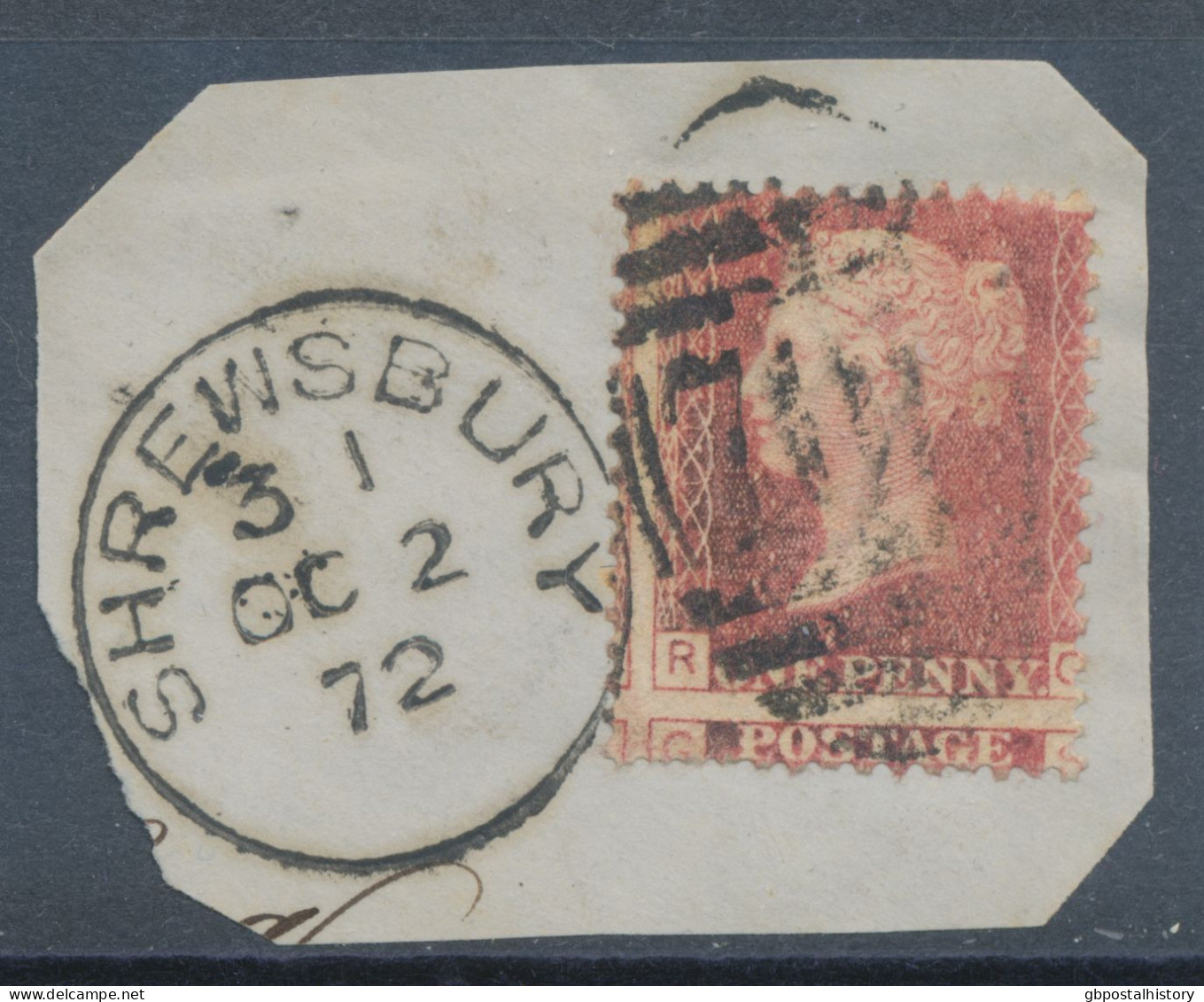 GB QV LE 1d Pl.119 (RG) On Piece Superb Used With Duplex Postmark „SHREWSBURY / 708“, Shropshire (4VOD)  With Very Rare - Gebruikt