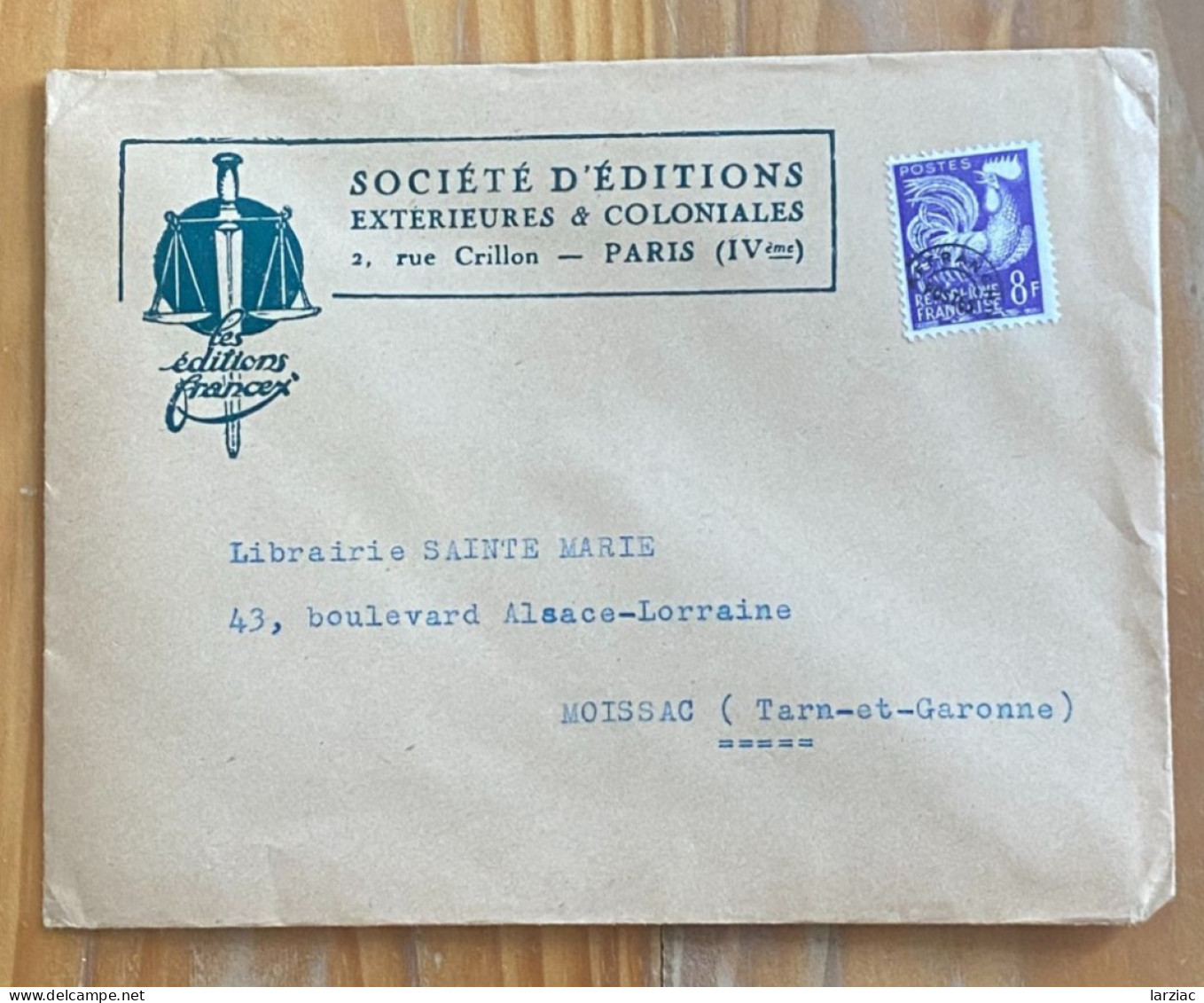 Enveloppe Commerciale Editions Extérieures Et Coloniales Paris Rue Crillon Pour Moissac Préoblitéré Coq Gaulois N°109 - 1953-1960