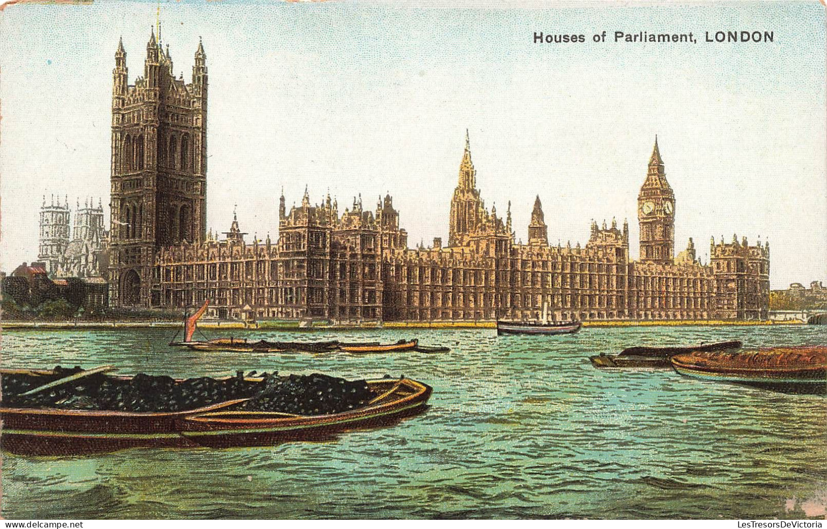 ROYAUME-UNI - Houses Of Parliament - London - Vue Générale - Vue De L'extérieur - Des Barques - Carte Postale Ancienne - Houses Of Parliament