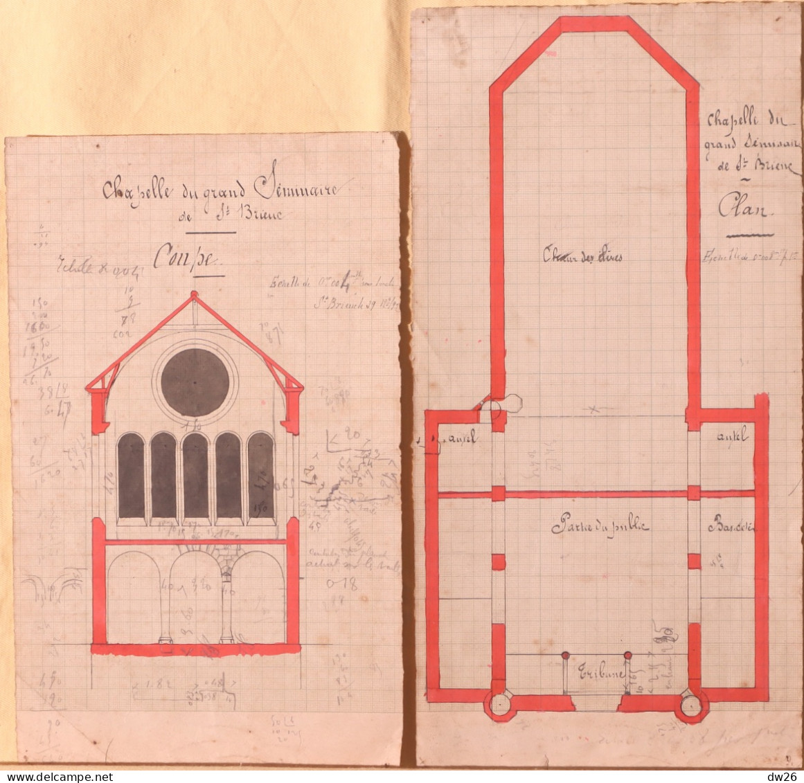 Archives: 9 Plans D'Architecte: Grand Séminaire De Saint-Brieuc (Côtes-du-Nord) Datés De 1894, Construction 1924 - Architettura