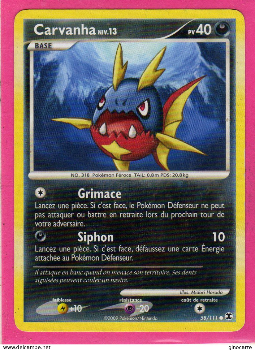 Carte Pokemon 2009 Platine Rivaux Emmergeants 58/111 Carvanha 40pv Neuve - Platinum