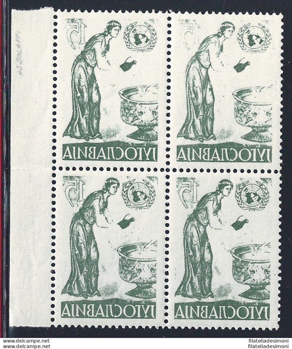 1953 TRIESTE B - N° 82c Nazioni Unite 15 D. Verde Scuro QUARTINA MNH ** DECALCO - Other & Unclassified