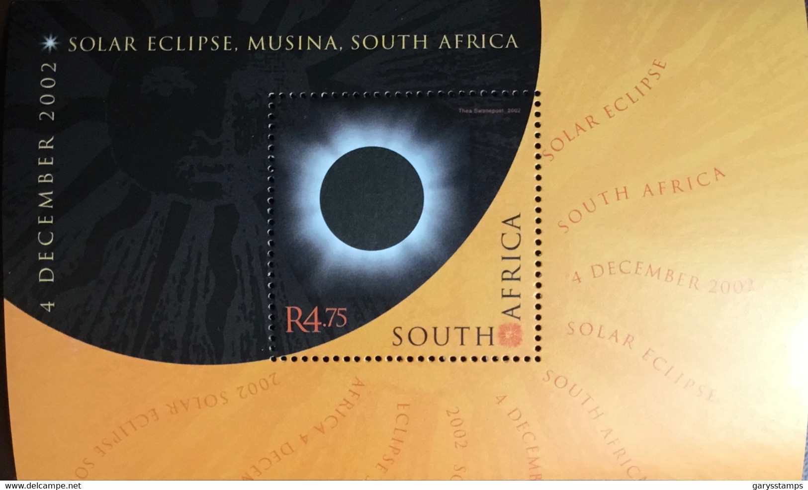 South Africa 2002 Solar Eclipse Minisheet MNH - Nuovi