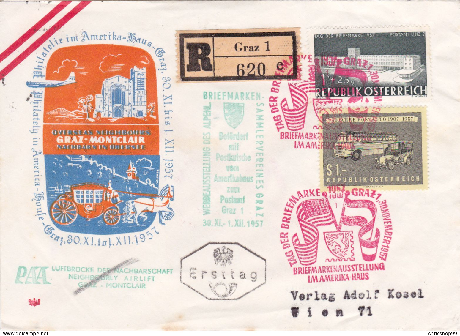 BUS, CAR ,CHAISE ,    COVERS FDC   1957  AUSTRIA - Other (Earth)