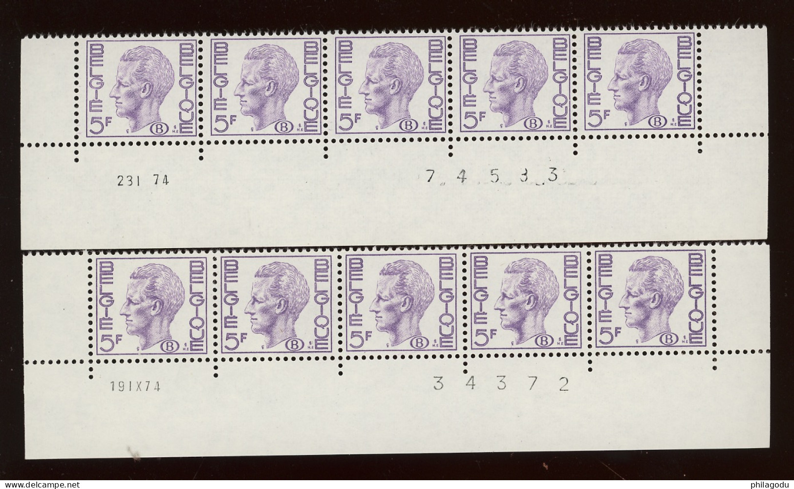 5 Fr Service Dienst. 2 Dates Différentes En Bandes De 5 Ex.  Gewoon Papier Ordinaire - 1970-1980 Elström