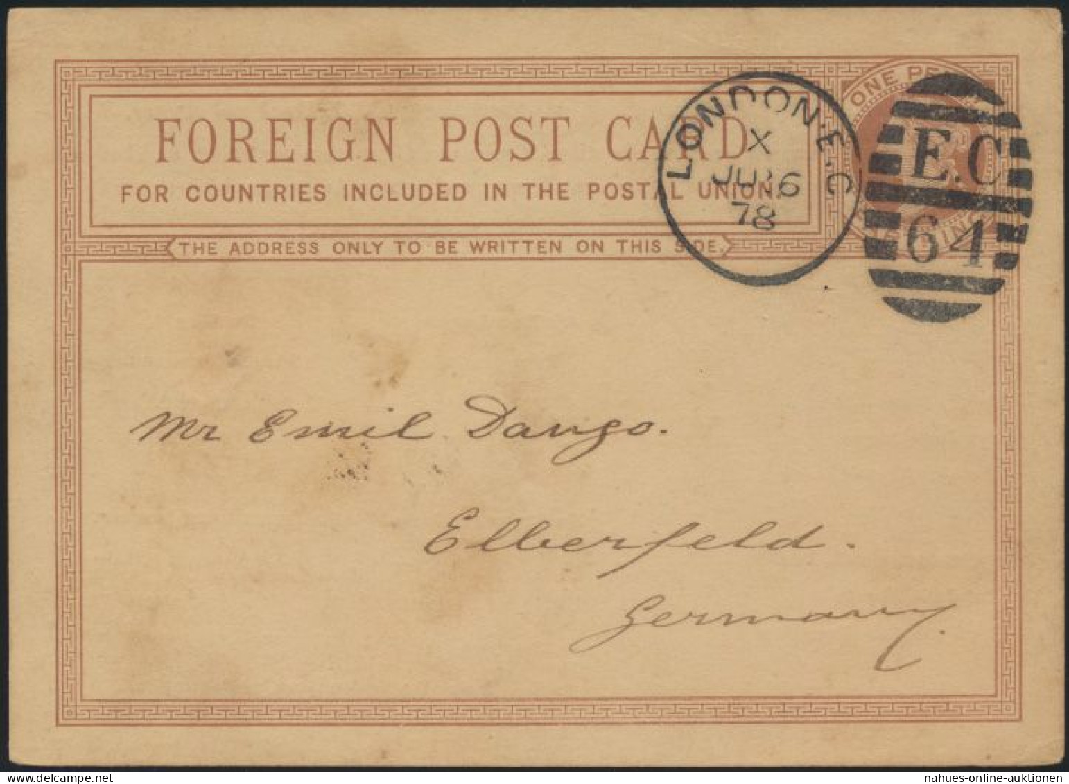 Großbritannien Ganzsache 1p Queen Victoria Privater Zudruck F.W. Berk Duplex St. - Briefe U. Dokumente