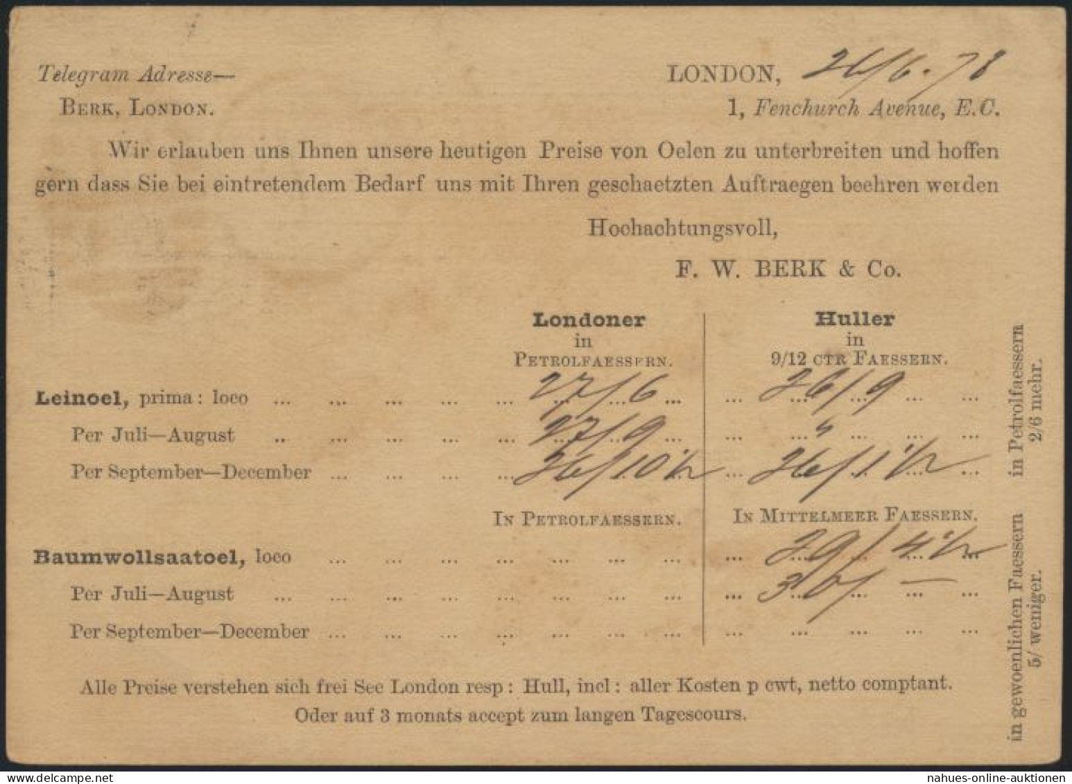 Großbritannien Ganzsache 1p Queen Victoria Privater Zudruck F.W. Berk Duplex St. - Covers & Documents