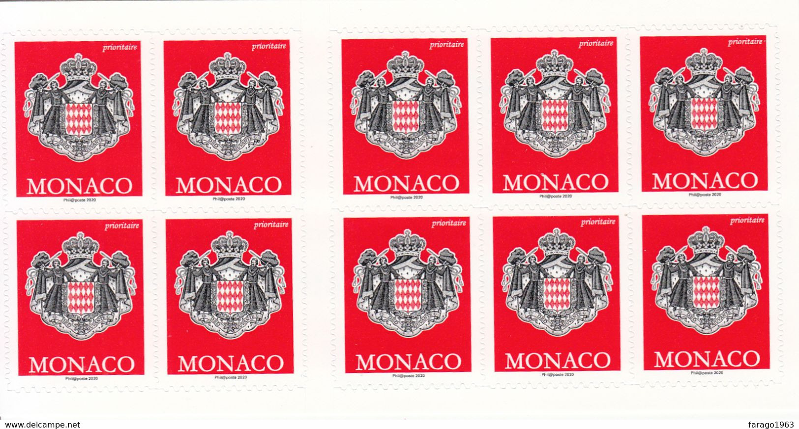 2020 Monaco Coat Of Arms PRIORITAIRE Definitive Booklet Of 10 MNH @ Below Face Value - Markenheftchen