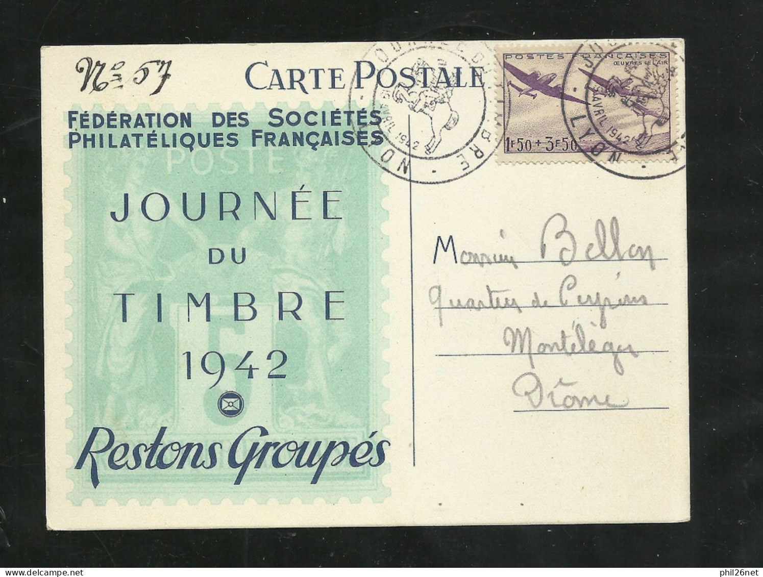 FDC Carte Premier Jour Lyon Journée Du Timbre 19/4/1942 Avec N° 540   B/TB  Voir Scans Soldé ! ! ! - ....-1949