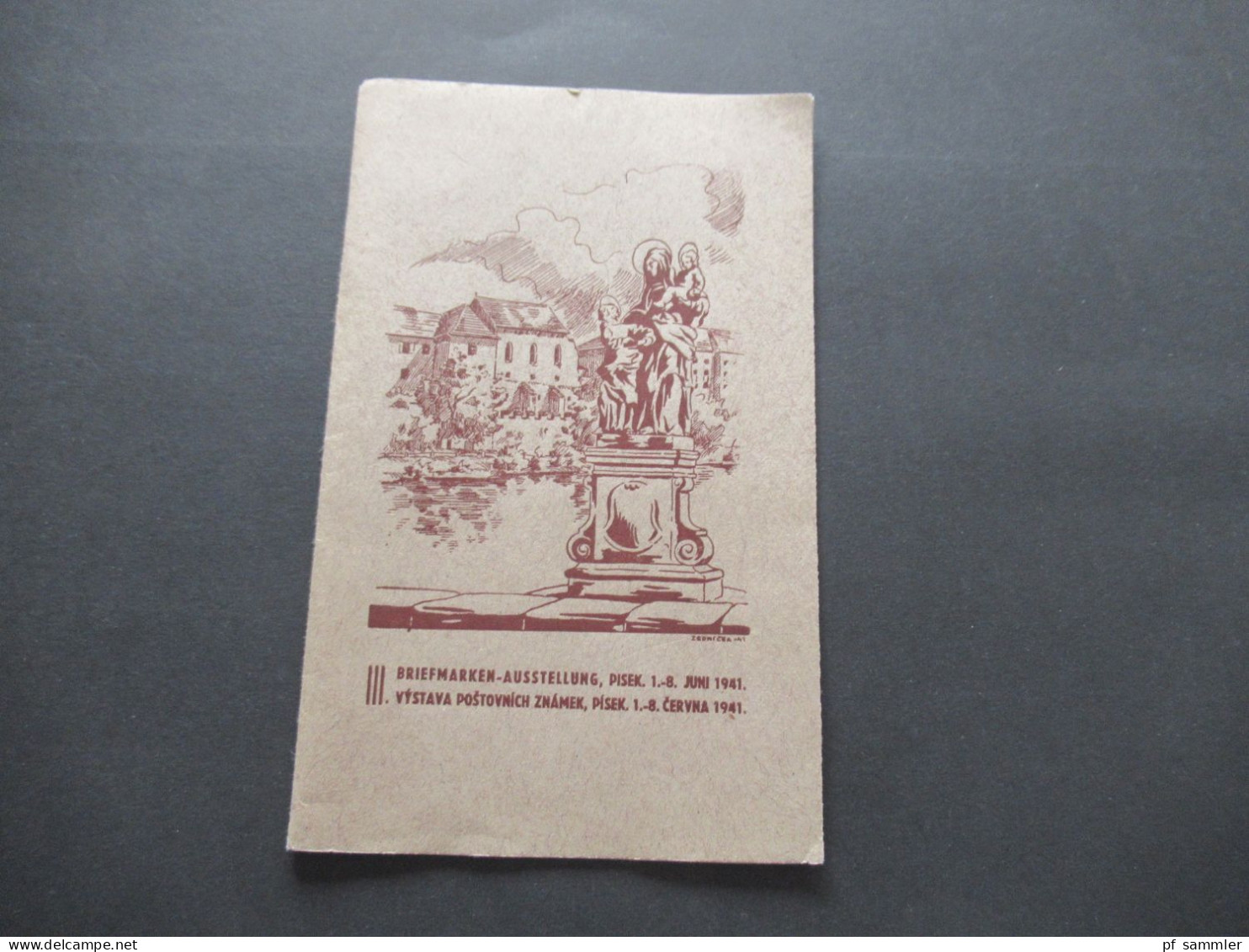 3.Reich Böhmen Und Mähren Gedenk Faltblatt Briefmarken Ausstellung Pisek 1941 Mit Rotem Sonderstempel Und Marke Innen - Brieven En Documenten
