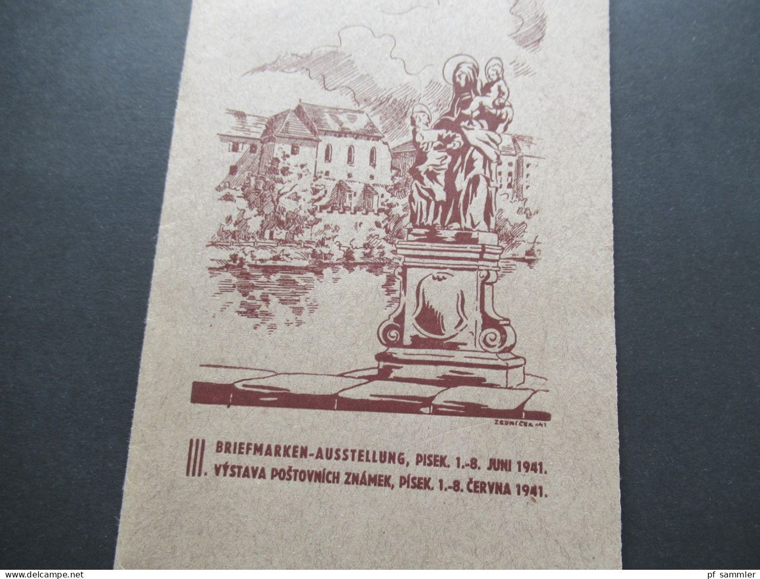 3.Reich Böhmen Und Mähren Gedenk Faltblatt Briefmarken Ausstellung Pisek 1941 Mit Rotem Sonderstempel Und Marke Innen - Lettres & Documents