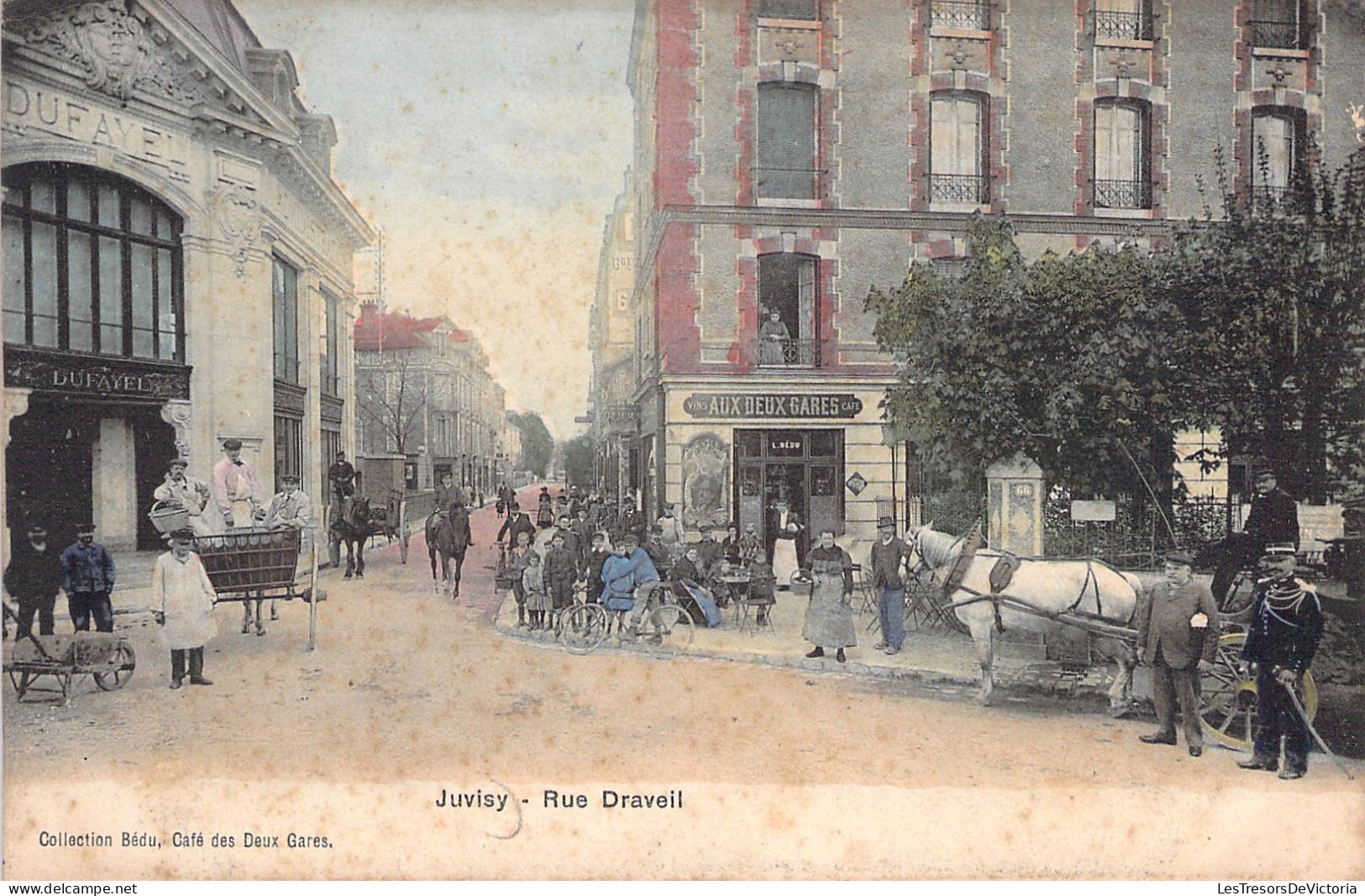 FRANCE - Juvisy - Rue Draveil - Collection Bedur Café Des Deux Gares - Colorisé - Animé - Carte Postale Ancienne - Juvisy-sur-Orge