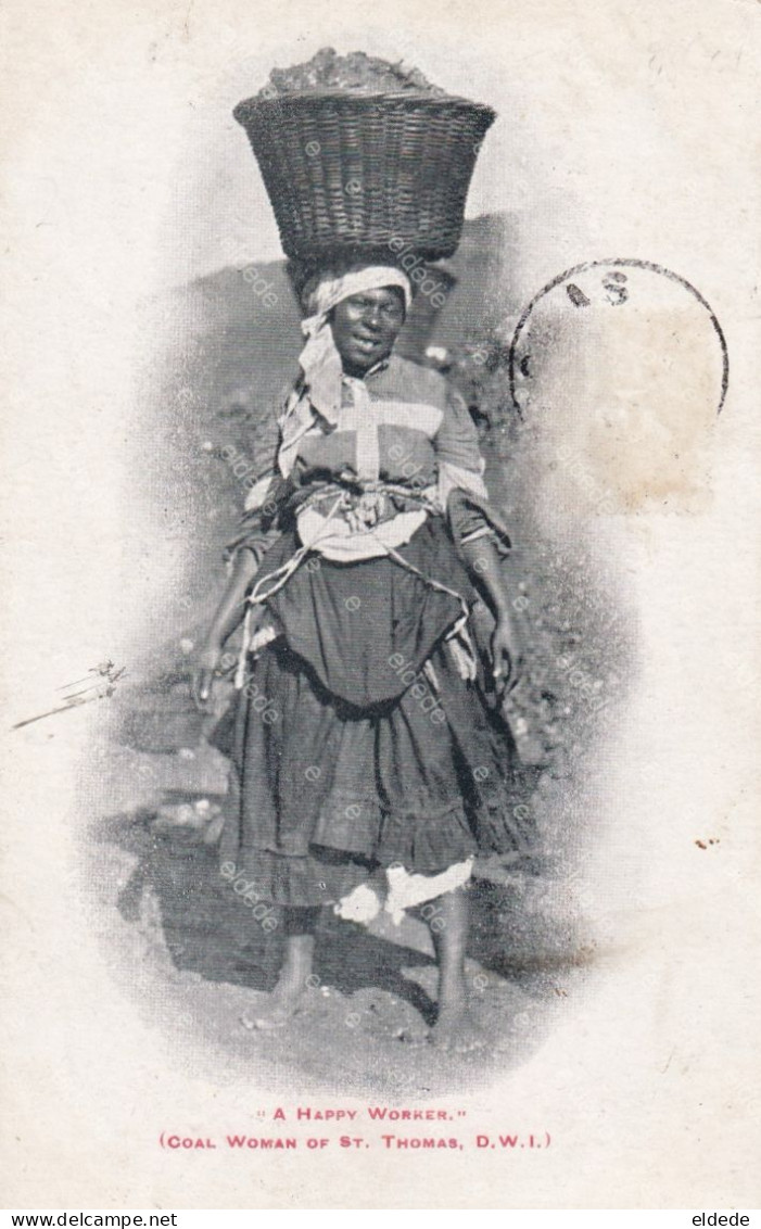Danish West Indies D.W.I.   St Thomas  Happy Worker In Fact Slave Coal Woman Esclavage Croiseur Ecole Duguay Trouin - Jungferninseln, Amerik.