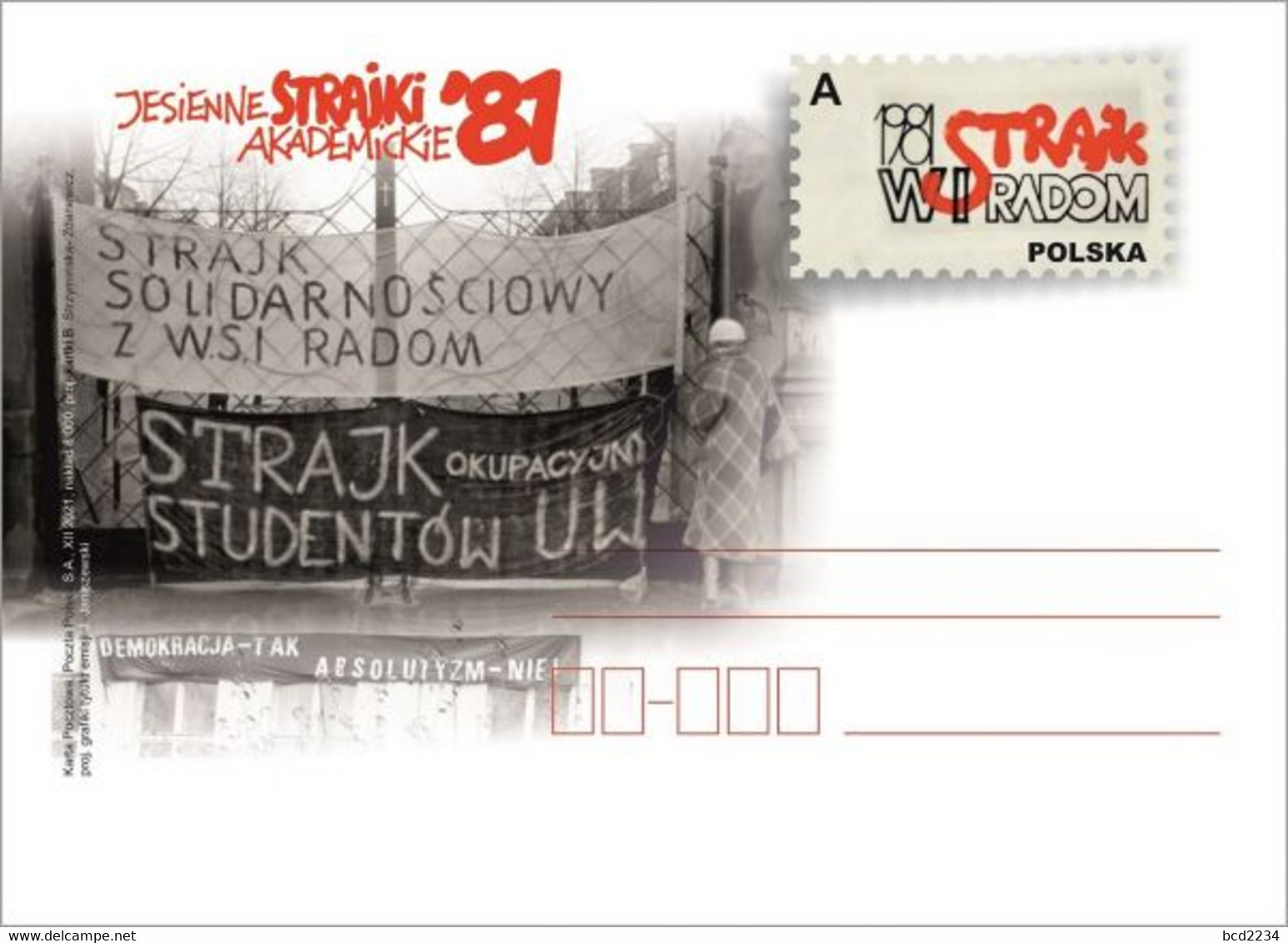 POLAND PC 2021 40TH ANNIVERSARY OF STUDENT WARNING STRIKE SOLIDARITY SOLIDARNOSC POSTAL STATIONERY MINT CP 1948 - Stamped Stationery