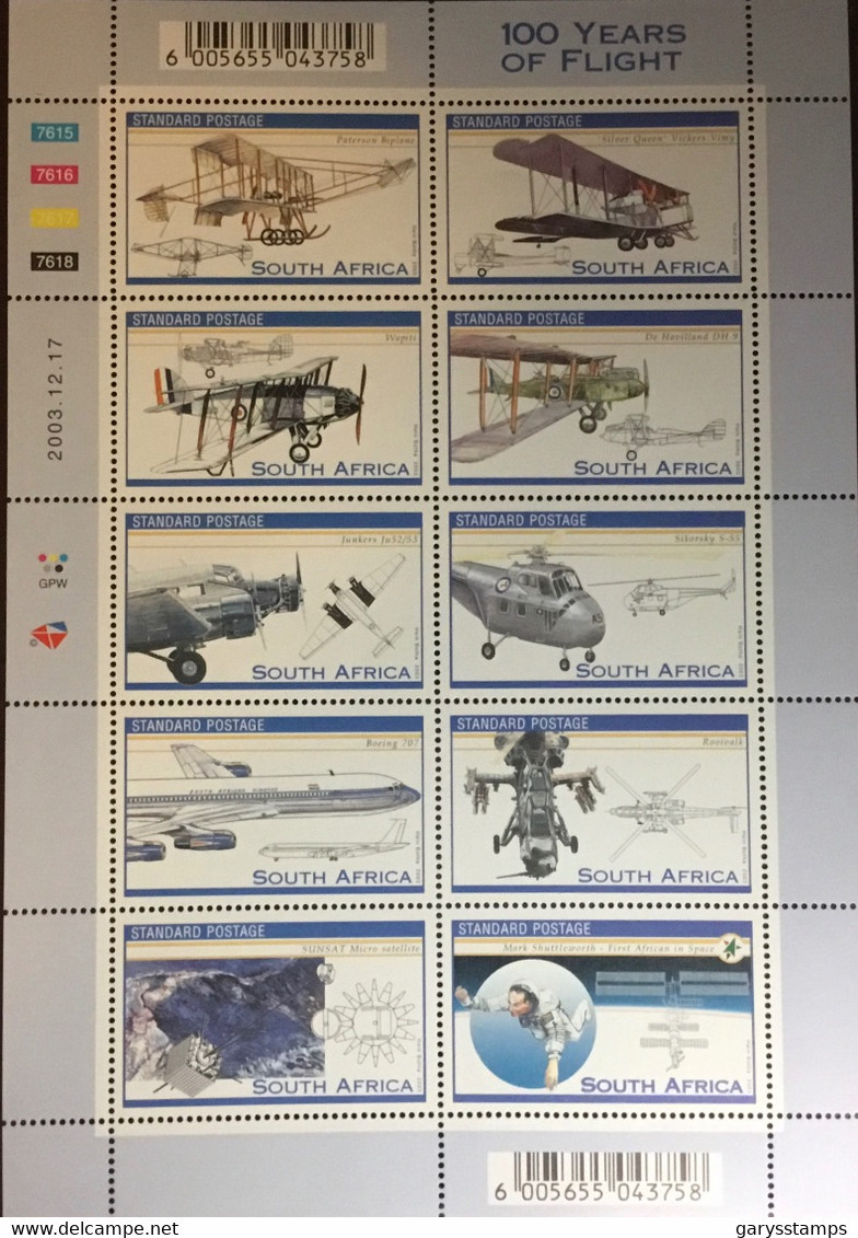 South Africa 2003 Powered Flight Centenary Aircraft Sheetlet MNH - Nuovi